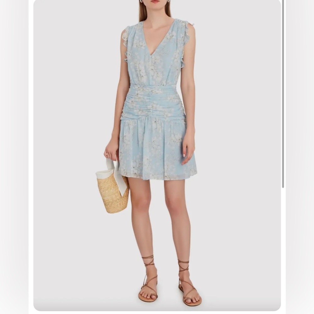 Intermix Blue and White Ruffle Mini dress (size 4)
